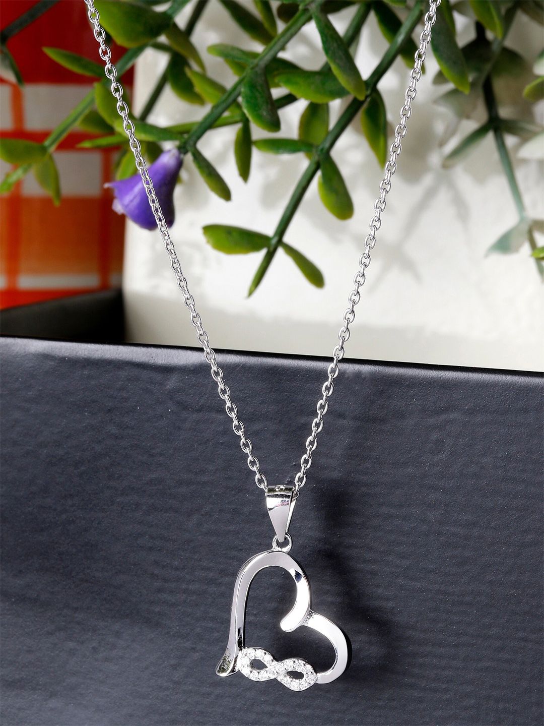 GIVA 925 Sterling Silver Rhodium-Plated Infinity Heart Pendant with Link Chain Price in India