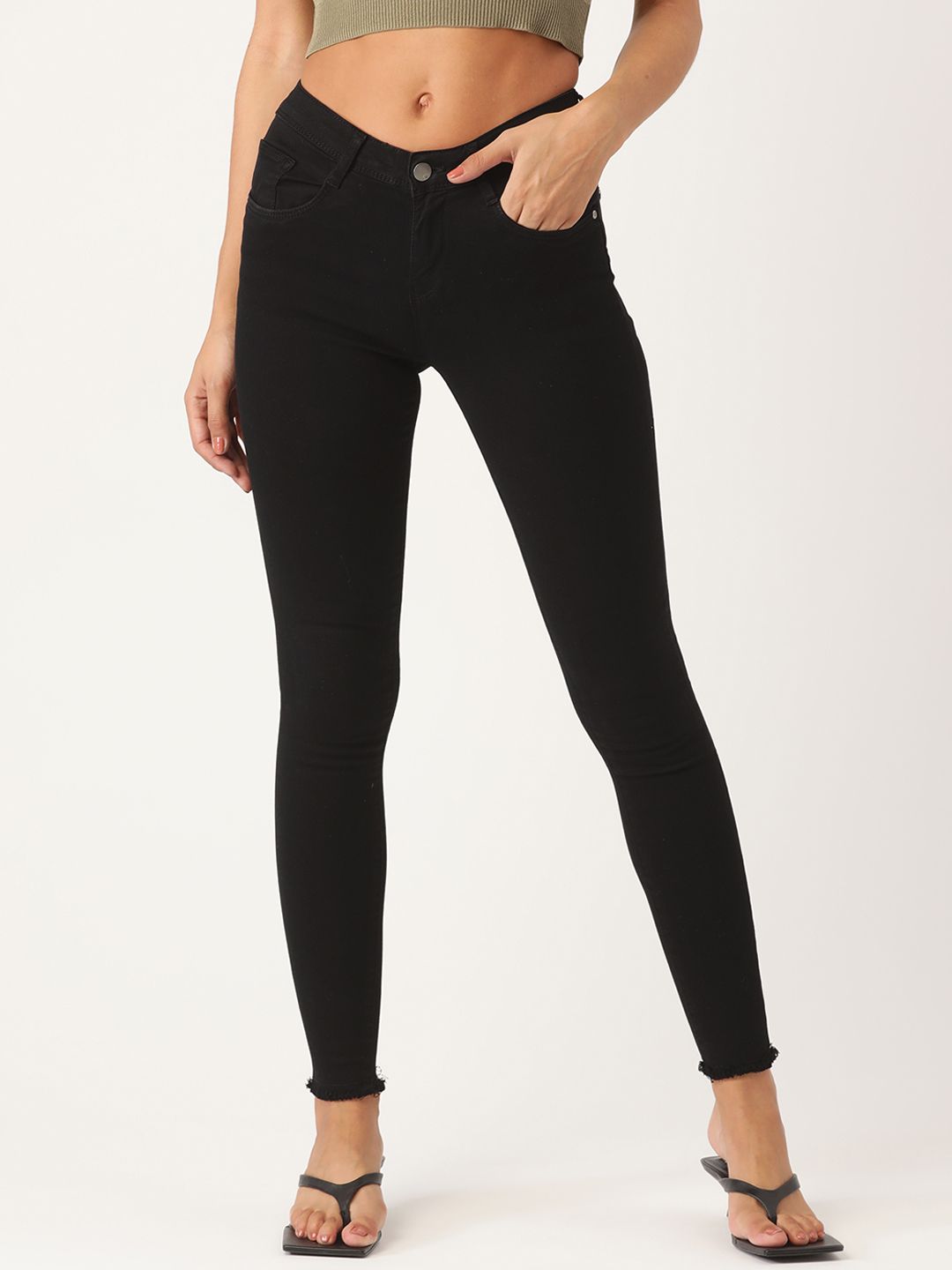 AND Women Black Slim Fit Stretchable Jeans Price in India