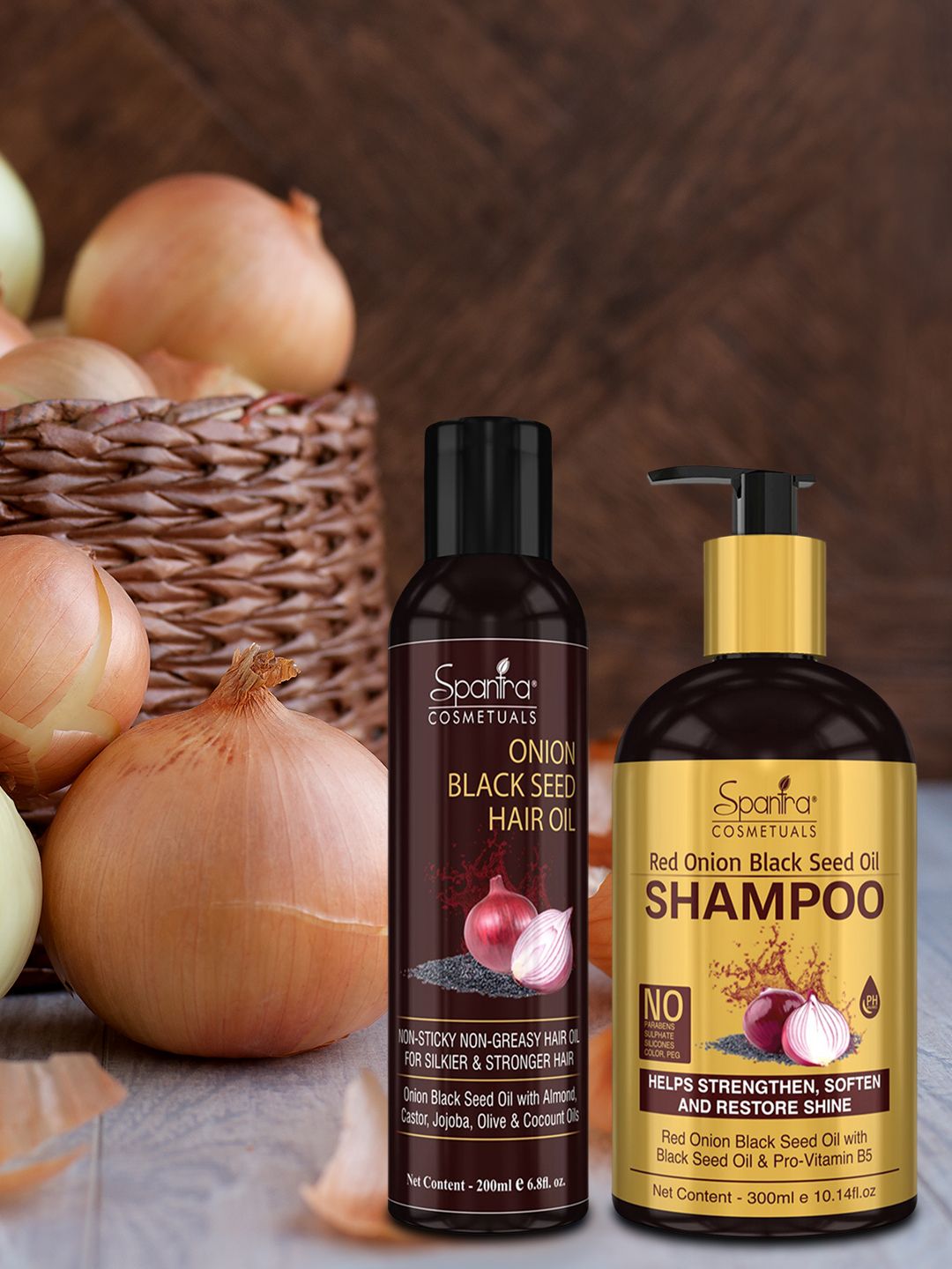 Spantra Set of 2 Red Black Seed Onion Oil & Shampoo - 500 ml