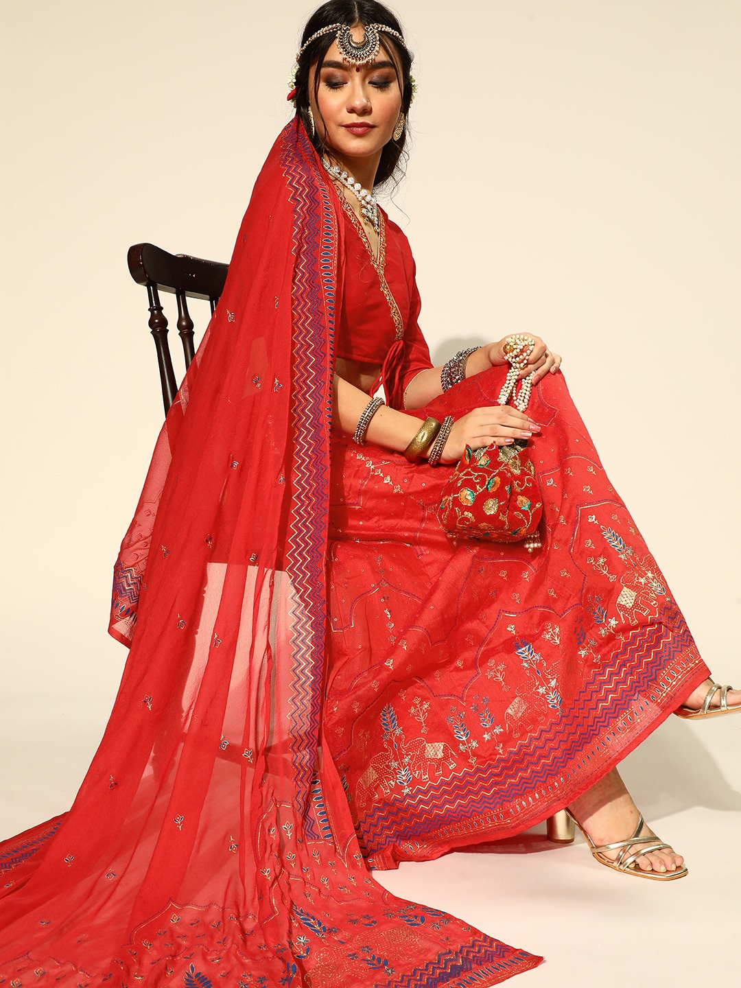Anouk Gorgeous Red Solid Ready to Wear Lehenga Choli with Dupatta Price in India