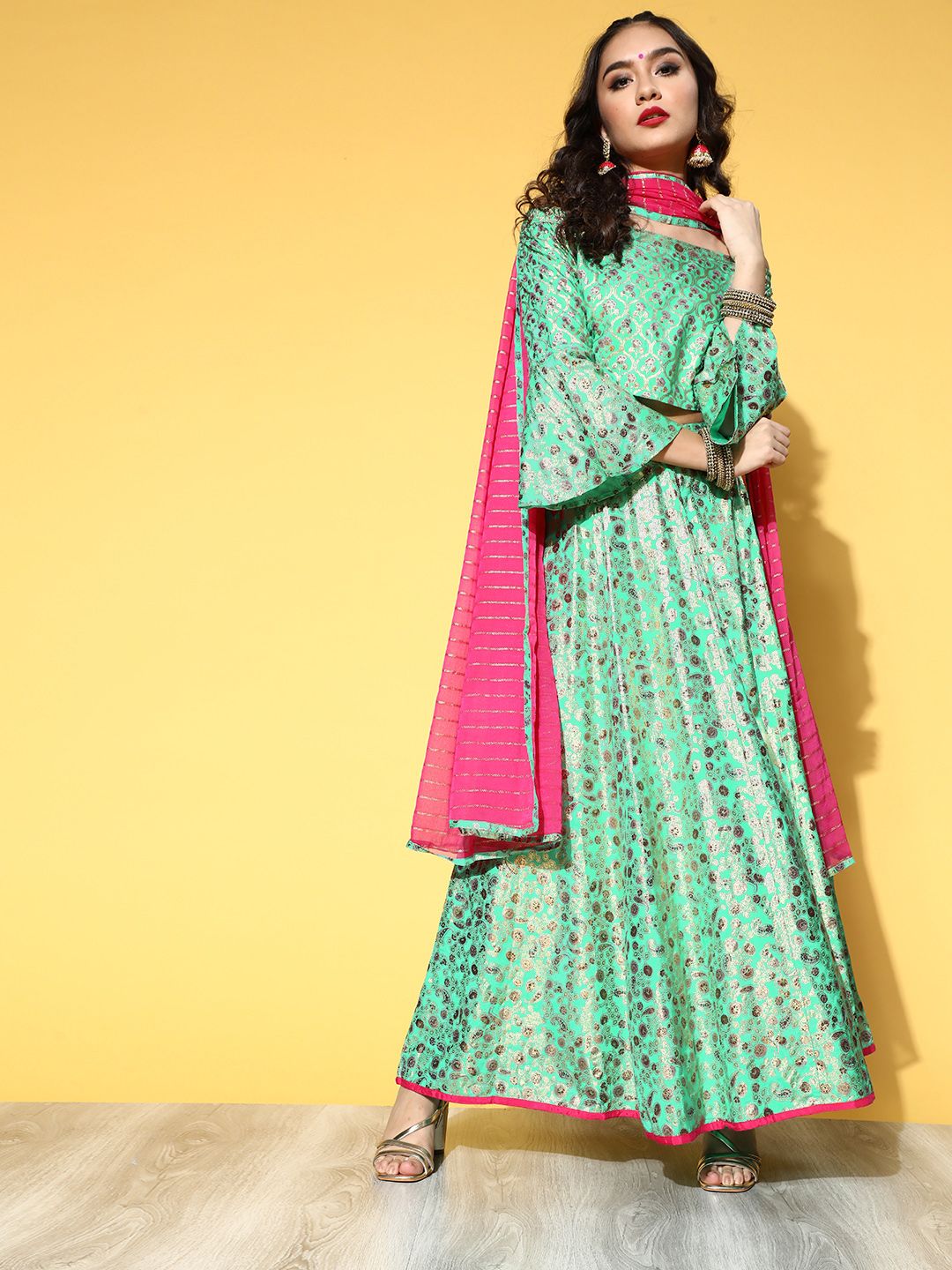 Anouk Gorgeous Green Printed Ready to Wear Lehenga Choli with Dupatta Price in India