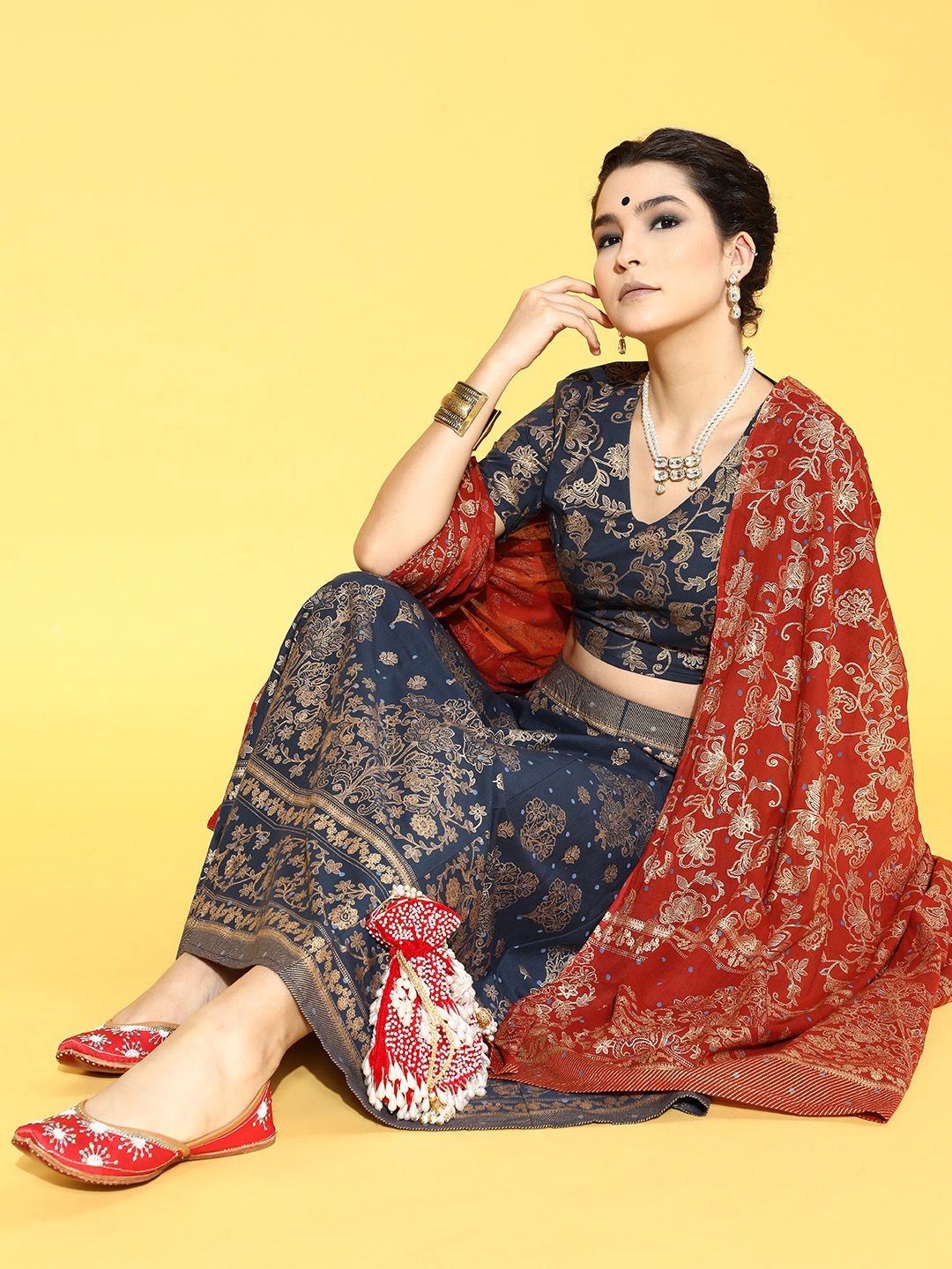 Anouk Deep Navy Blue Printed Ready to Wear Lehenga Choli with Printed Dupatta Price in India