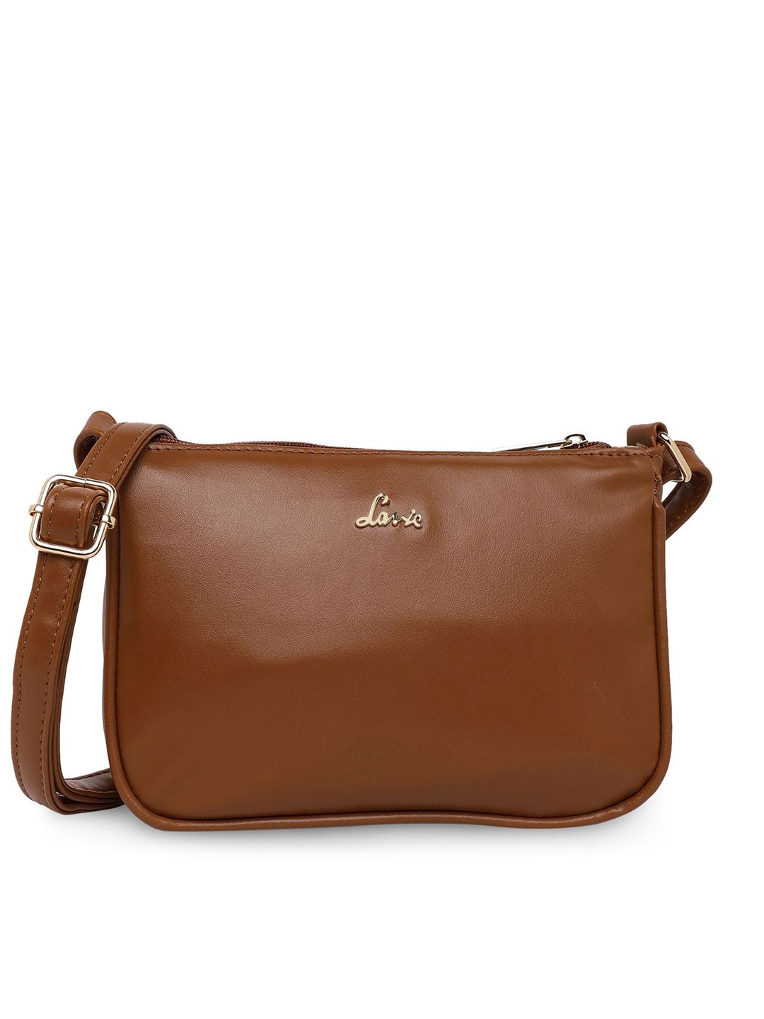 Lavie Tan Brown Solid Structured Sling Bag Price in India