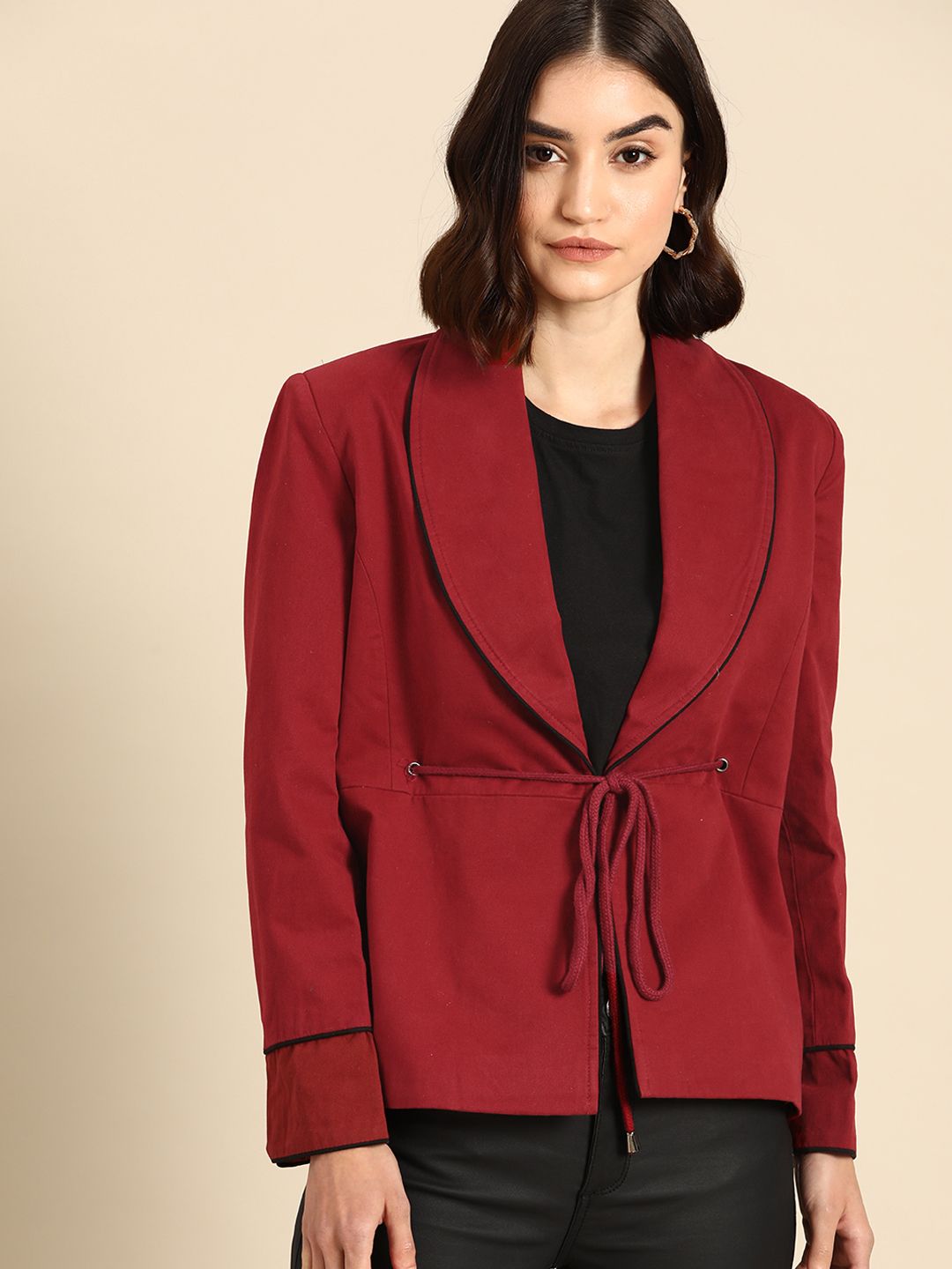 all about you Women Red Solid Open-Front Casual Blazer Price in India