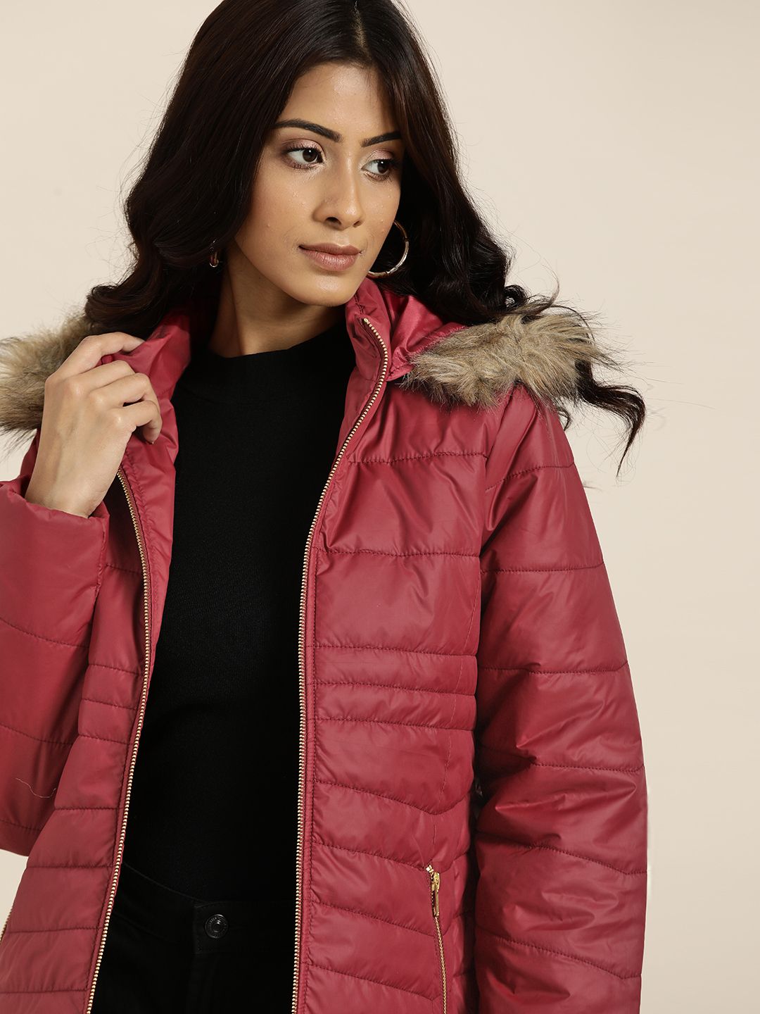 all about you Women Maroon Solid Parka Jacket Price in India