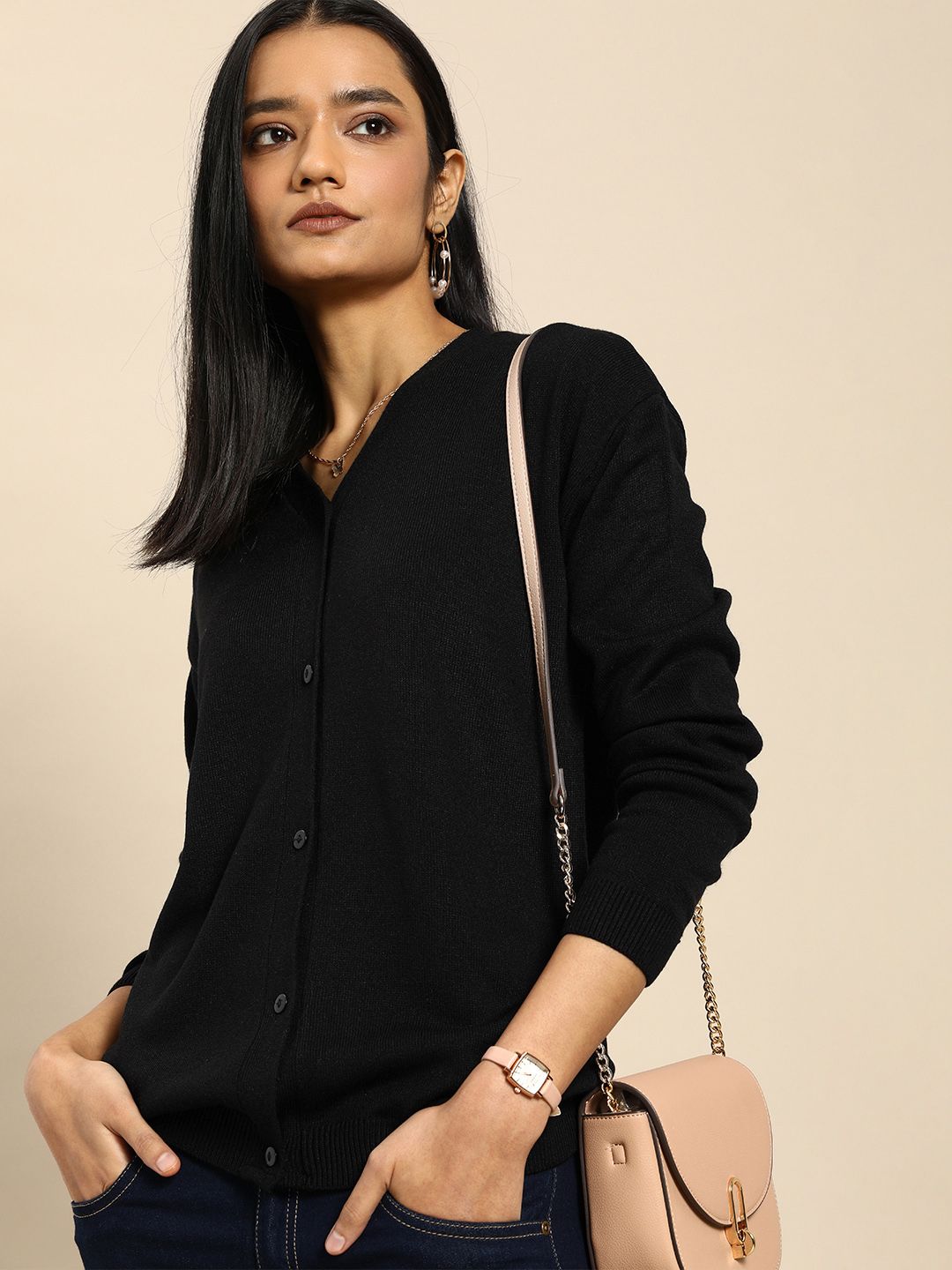 all about you Women Black Cardigan Price in India