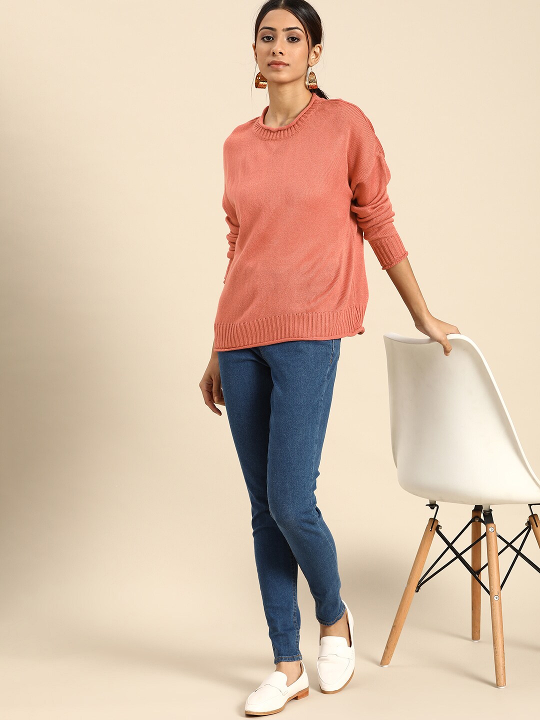 all about you Women Peach-Coloured Solid Pullover Price in India