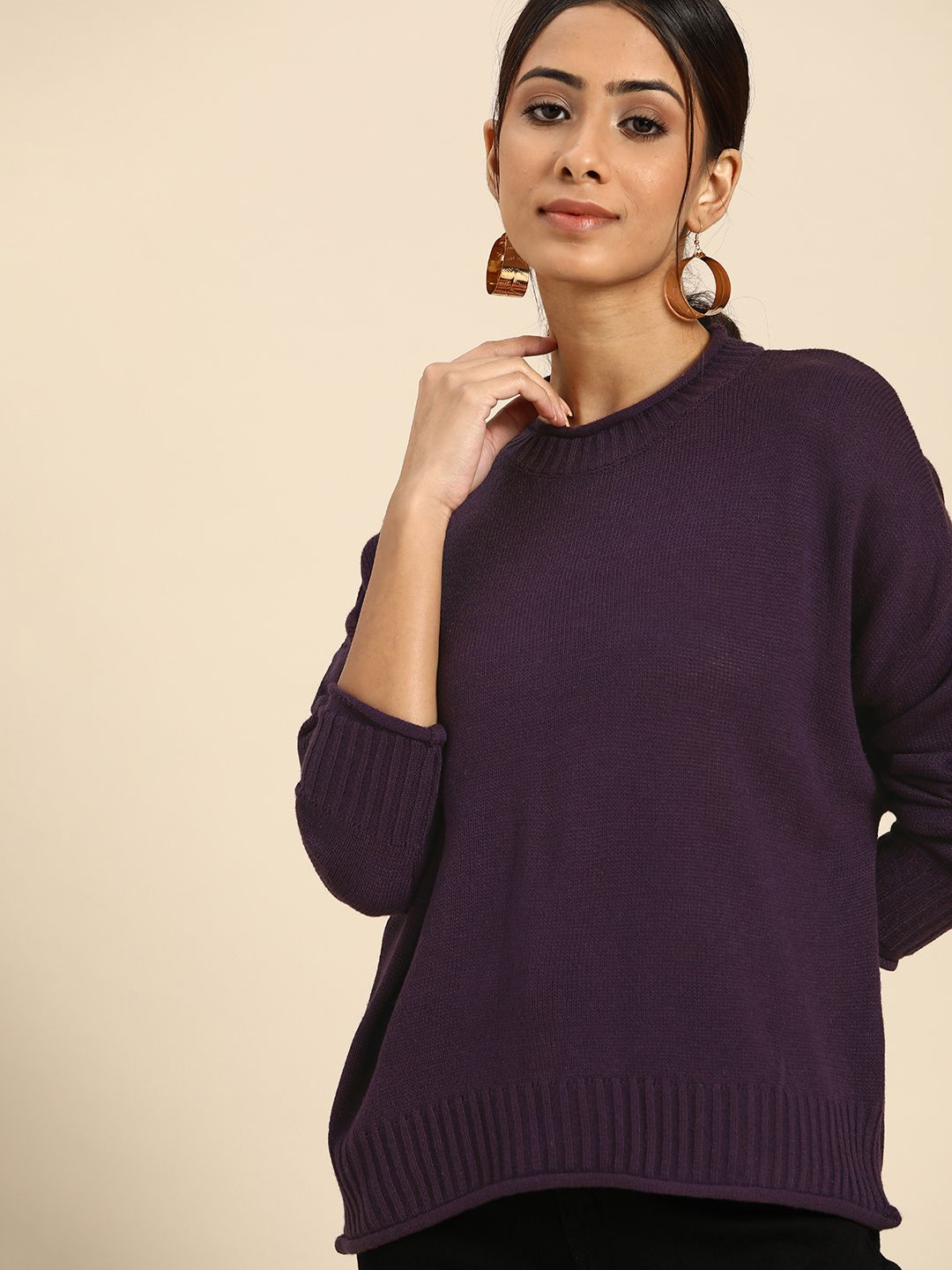 all about you Women Purple Solid Pullover Price in India