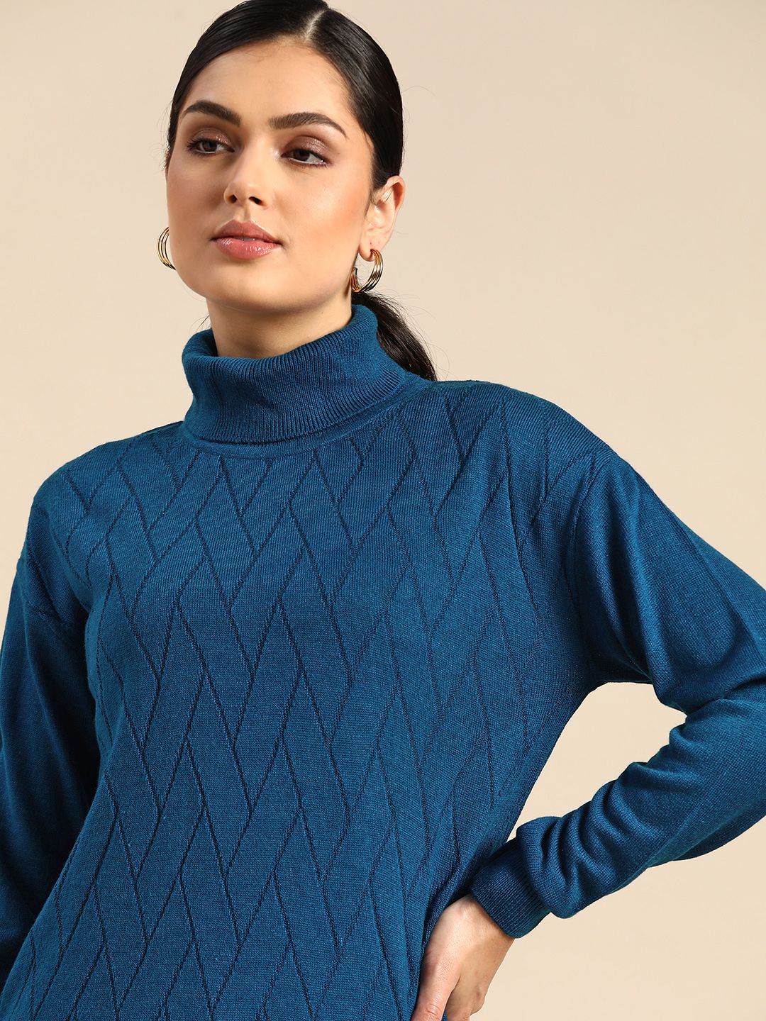 all about you Women Blue Self-Design Pullover Price in India