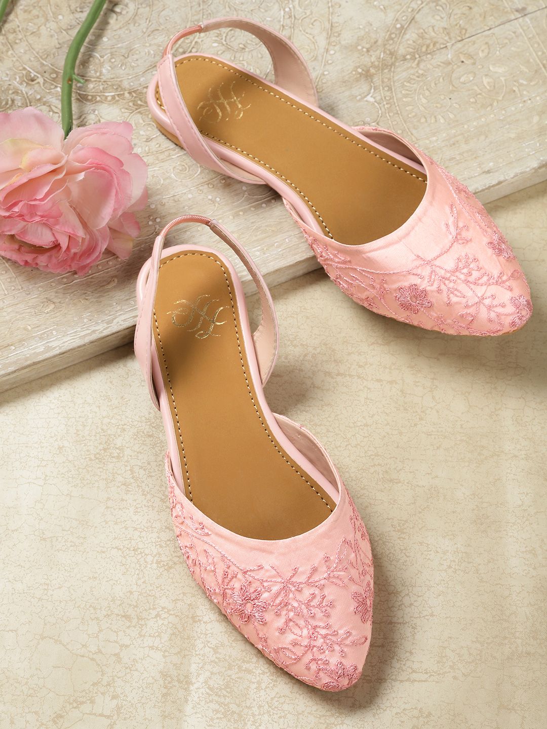 House of Pataudi Women Pink Embroidered Flats Price in India