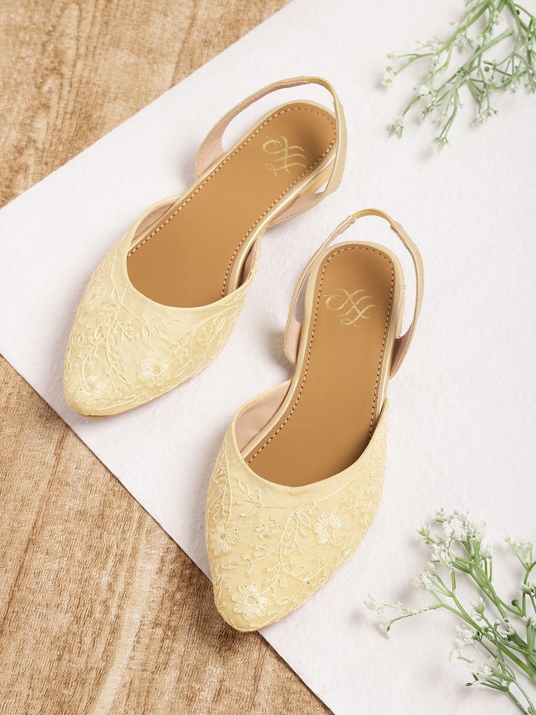 House of Pataudi Women Beige  Embroidered Flats Price in India