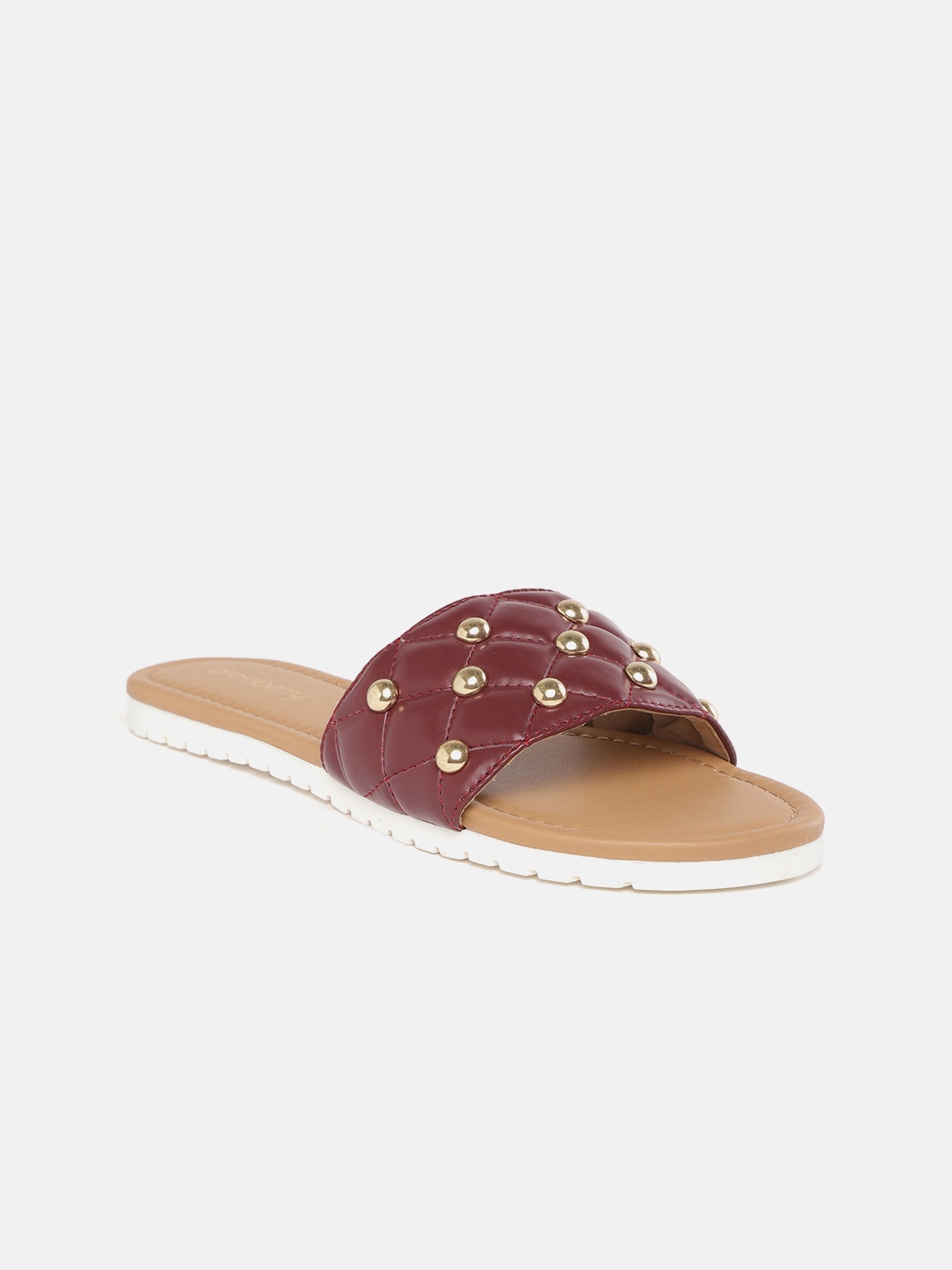 DressBerry Women Maroon Quilted & Studded Open Toe Flats Price in India