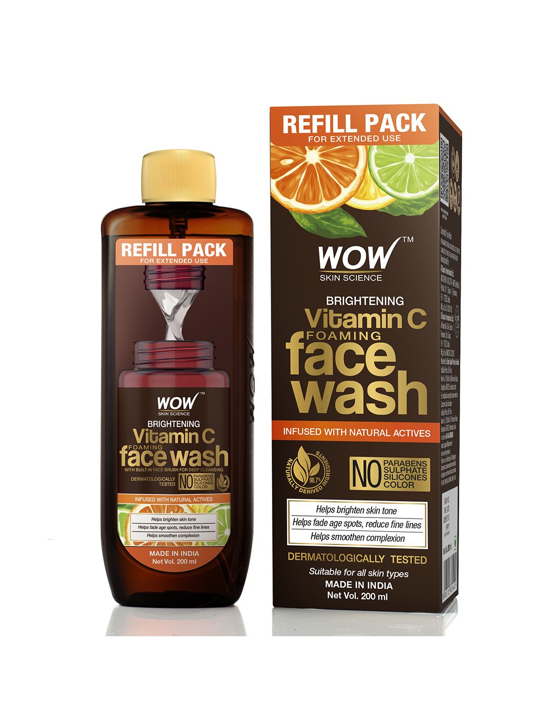WOW SKIN SCIENCE Unisex Brightening Vitamin C Foaming Face Wash Refill Pack 200 ml