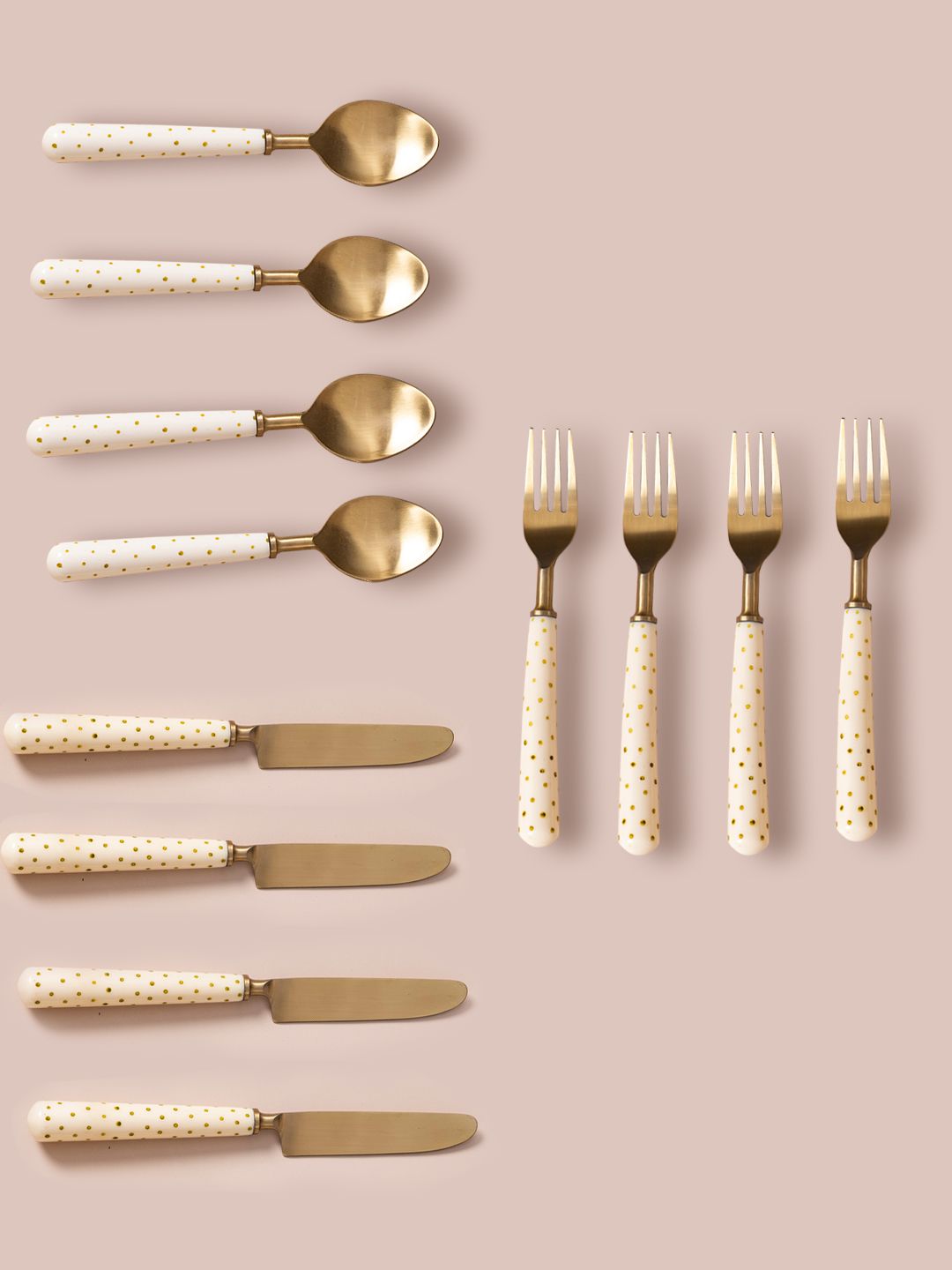 nestroots Gold-Toned & Off-White 12 Pc Stainless Steel Cutlery Set Price in India