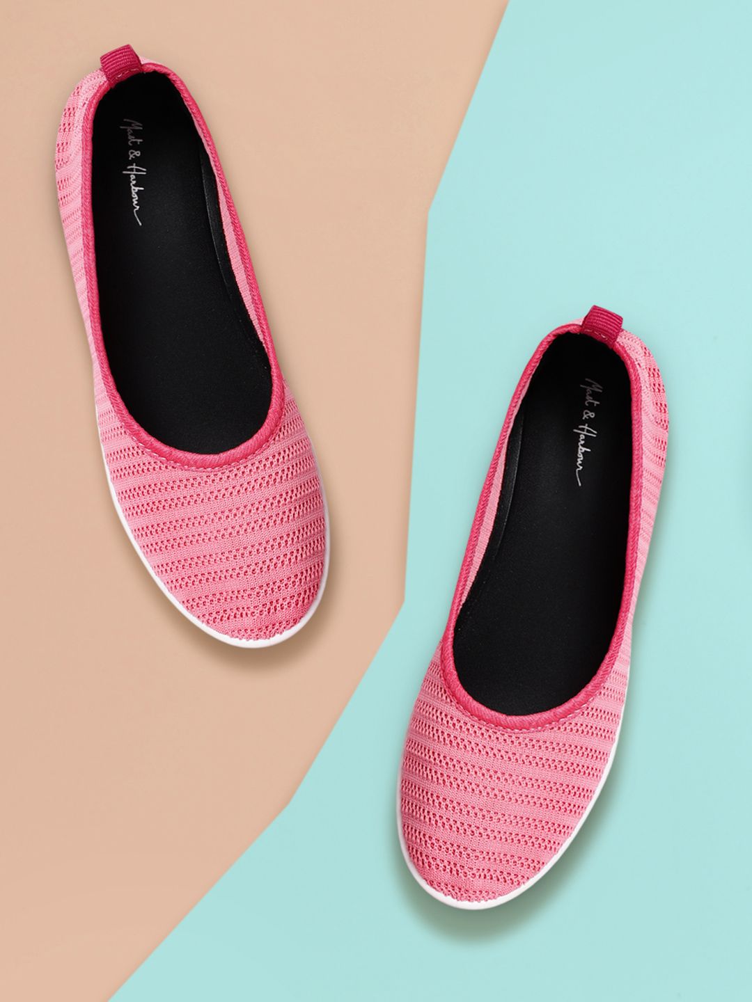 Mast & Harbour Women Pink Self-Striped Sporty Look Ballerinas Price in India