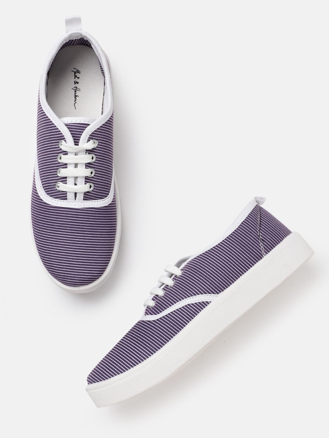 Mast & Harbour Women Purple & White Striped Sneakers Price in India