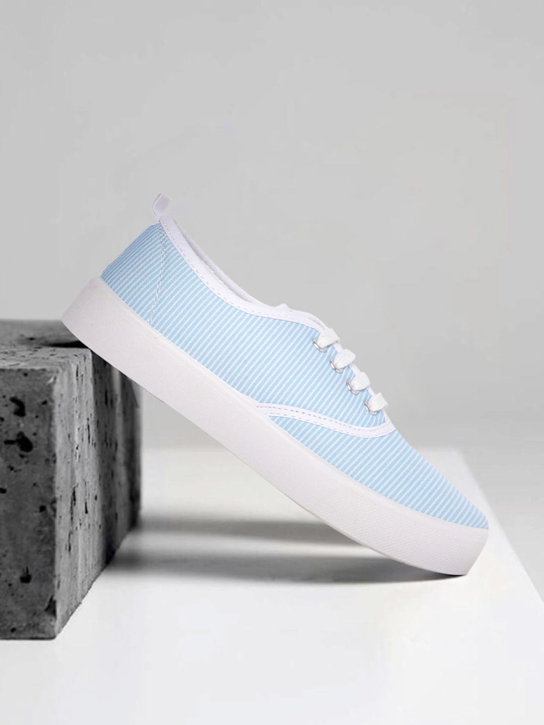 Mast & Harbour Women Blue & White Striped Sneakers Price in India