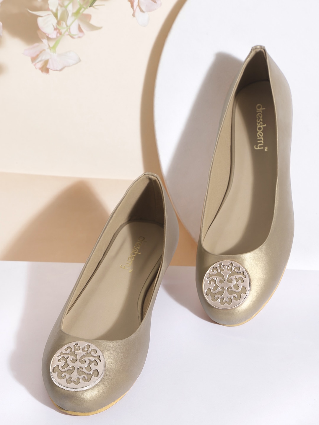 DressBerry Women Muted Gold-Toned Ballerinas Price in India
