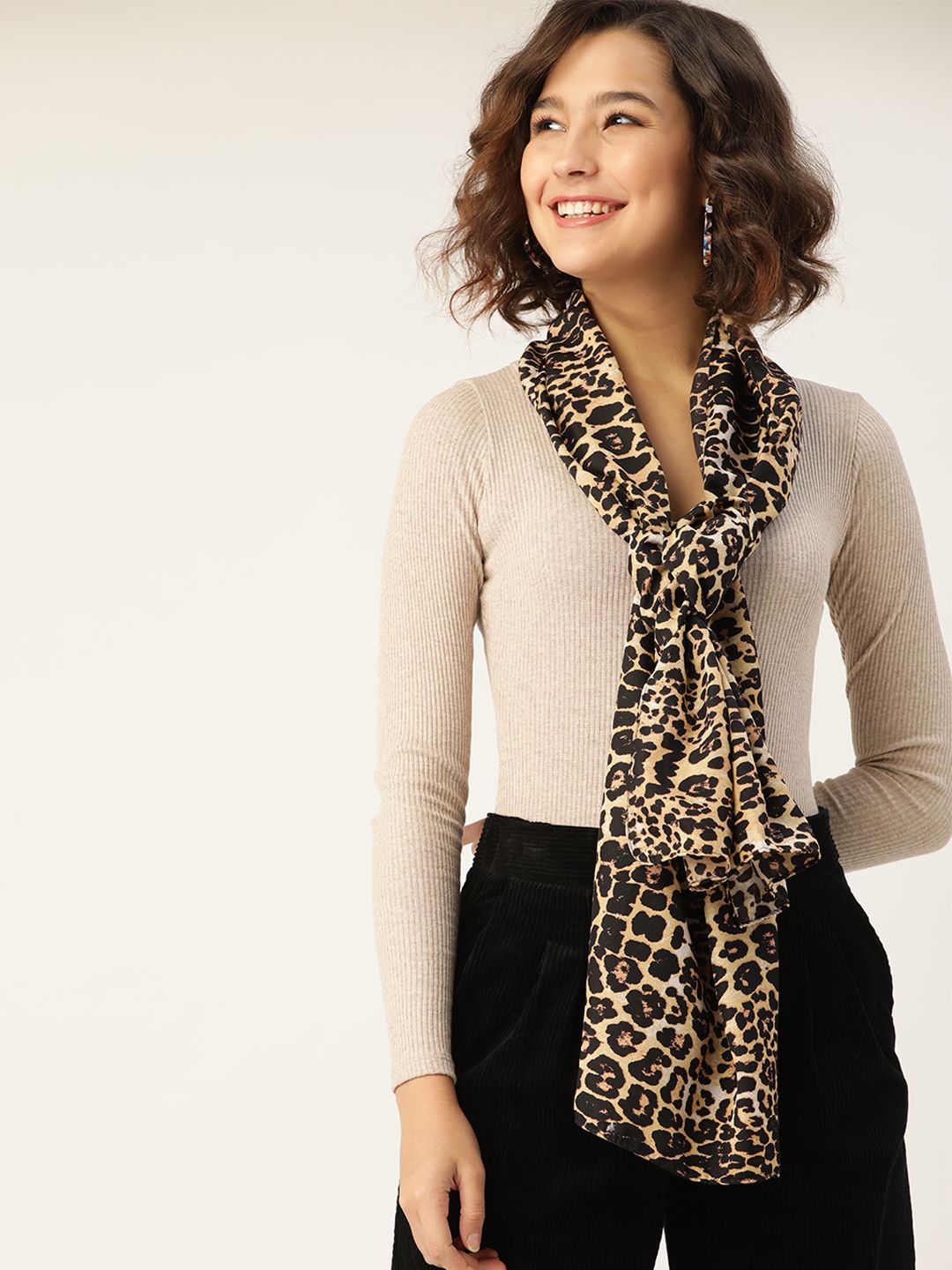 DressBerry Women Black & Beige Printed Scarf Price in India