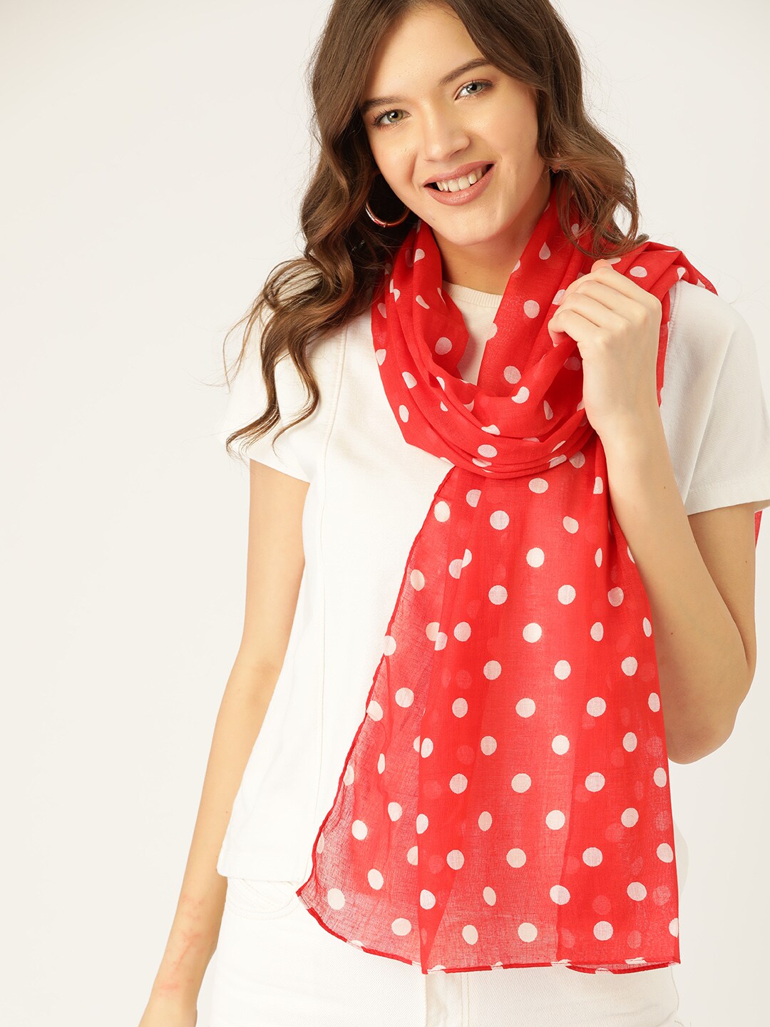 DressBerry Women Red & White Printed Stole Price in India