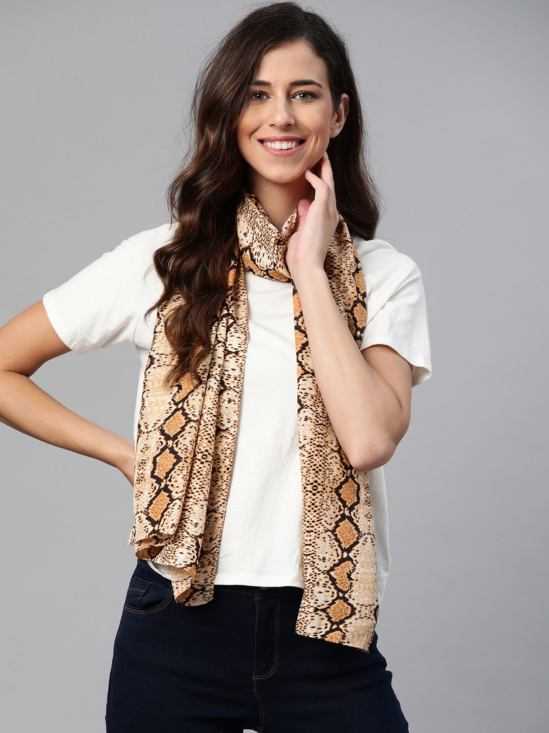 Mast & Harbour Women Yellow & Black Snakeskin Printed Stole Price in India