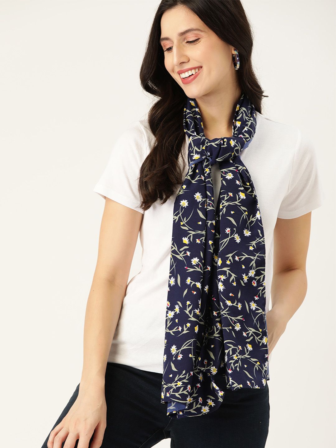 DressBerry Women Navy Blue & Green Printed Scarf Price in India