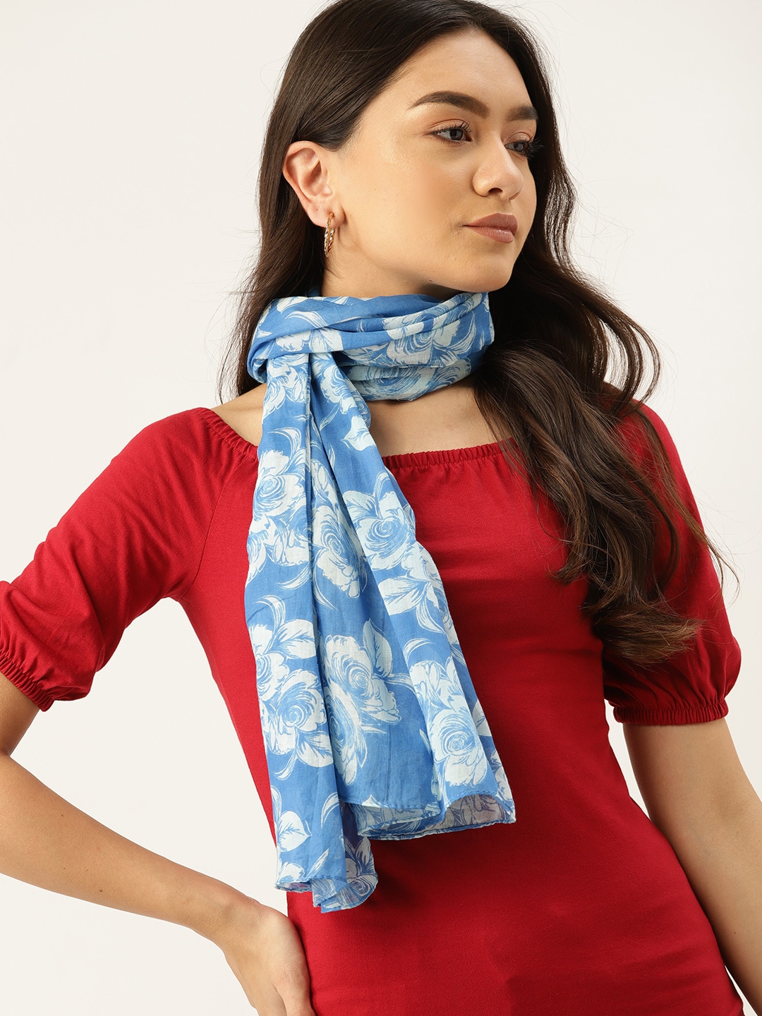 DressBerry Women Blue & Off White Printed Scarf Price in India