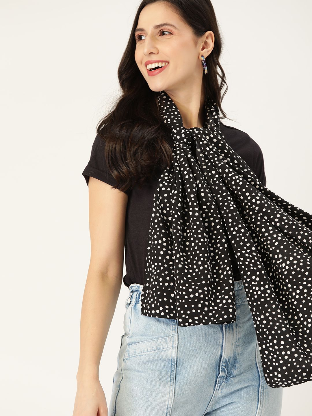 DressBerry Women Black & White Printed Scarf Price in India