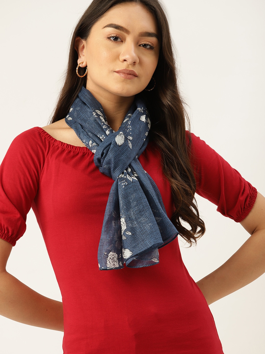 DressBerry Women Navy Blue Printed Scarf Price in India