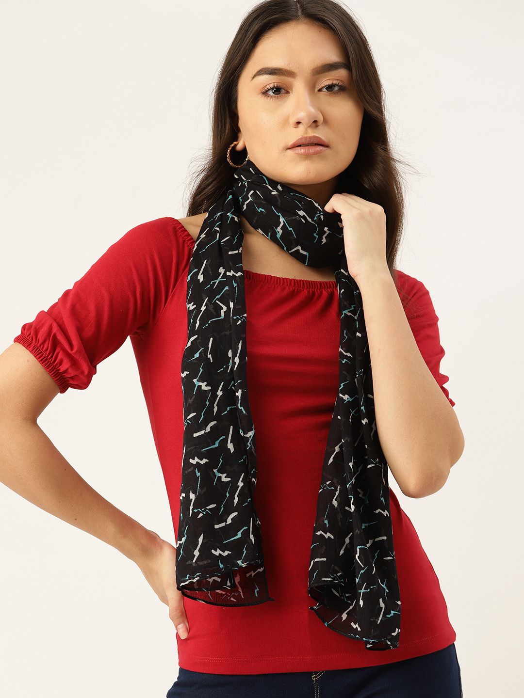 DressBerry Women Black Printed Scarf Price in India