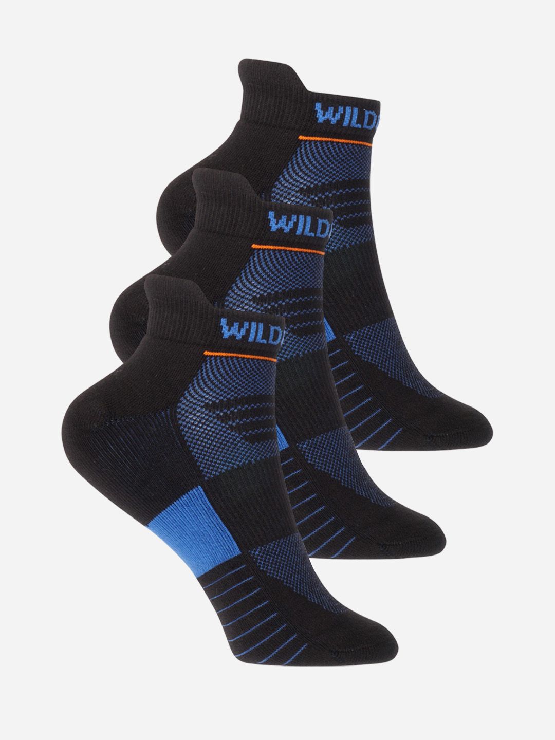 Wildcraft Adults Black & Blue Pack of 3 Colourblocked Ankle Length Socks Price in India