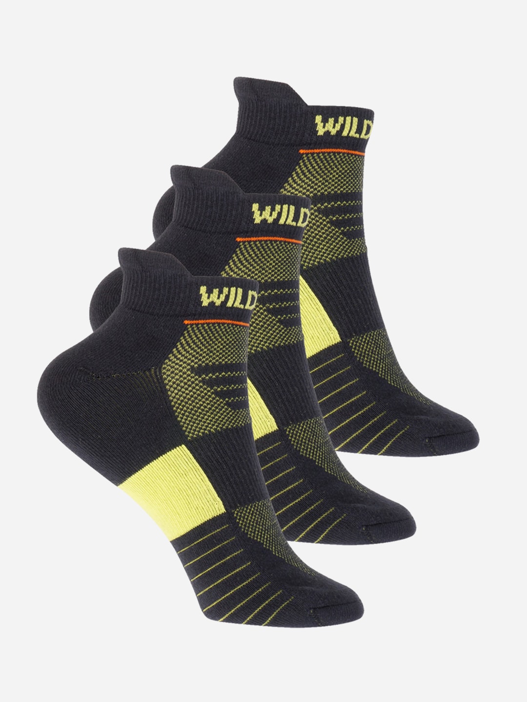 Wildcraft Adults Navy Blue & Yellow Pack of 3 Colourblocked Ankle Length Socks Price in India