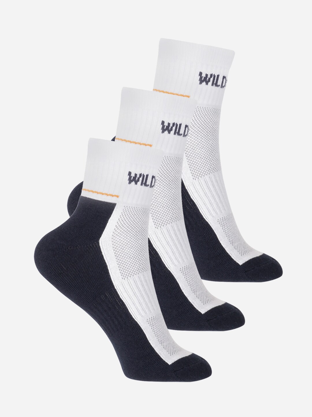 Wildcraft Adults White & Navy Blue Pack of 3 Colourblocked Above Ankle Socks Price in India
