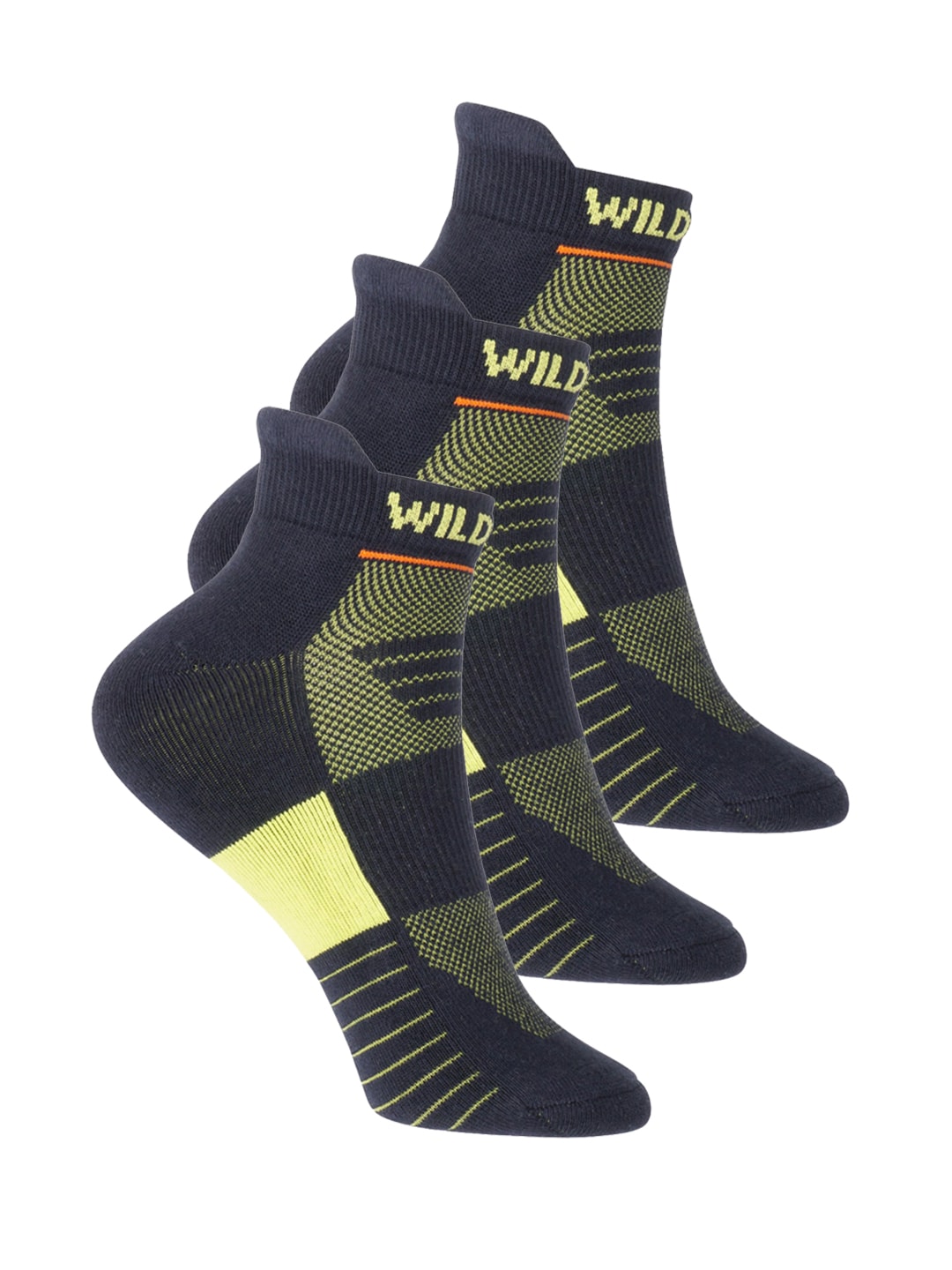 Wildcraft Adults Navy Blue & Yellow Pack of 3 Colourblocked Ankle Length Socks Price in India