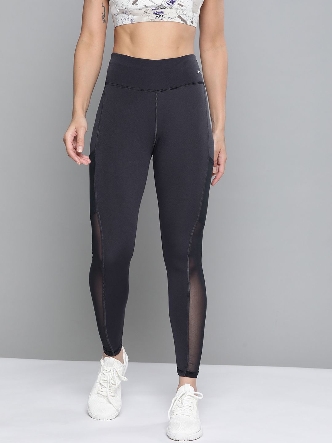 Slazenger Women Charcoal Grey Solid Mesh Insert Tights Price in India