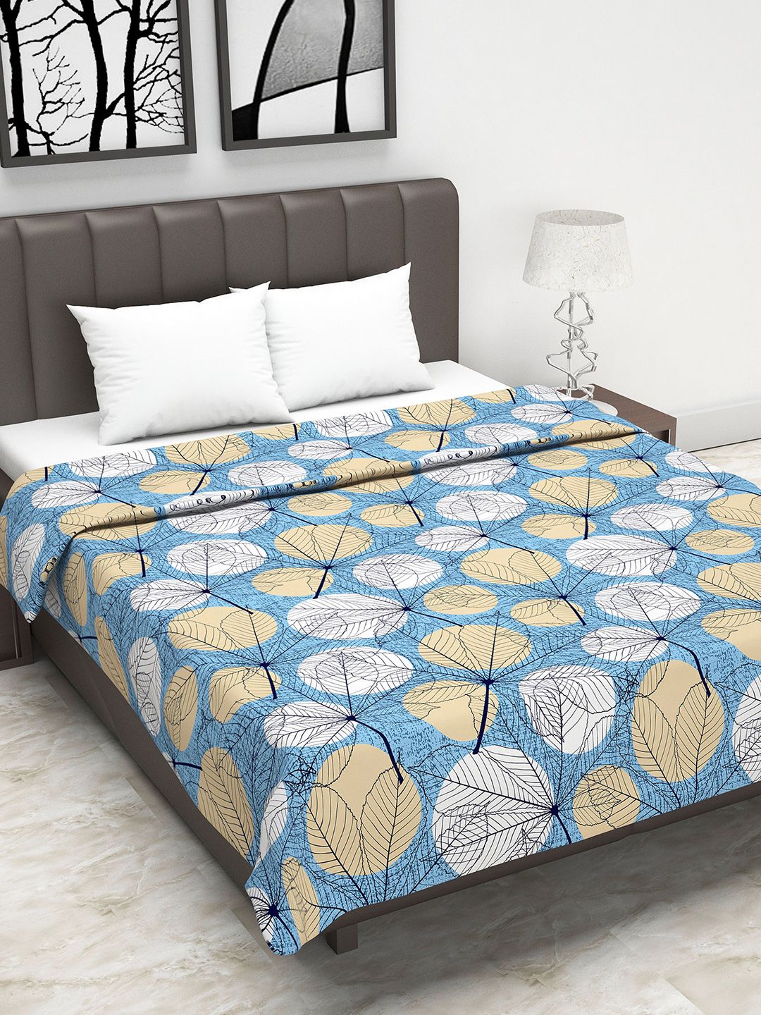 Divine Casa Blue & White Floral AC Room 110 GSM Double Bed Dohar Price in India