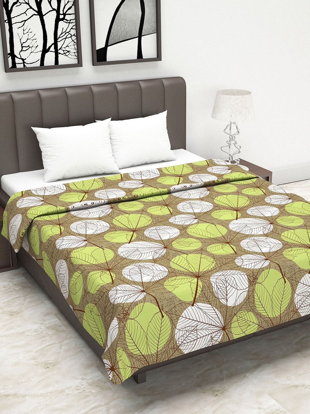 Divine Casa Brown & Green Floral AC Room 110 GSM Reversible Double Bed Dohar Price in India