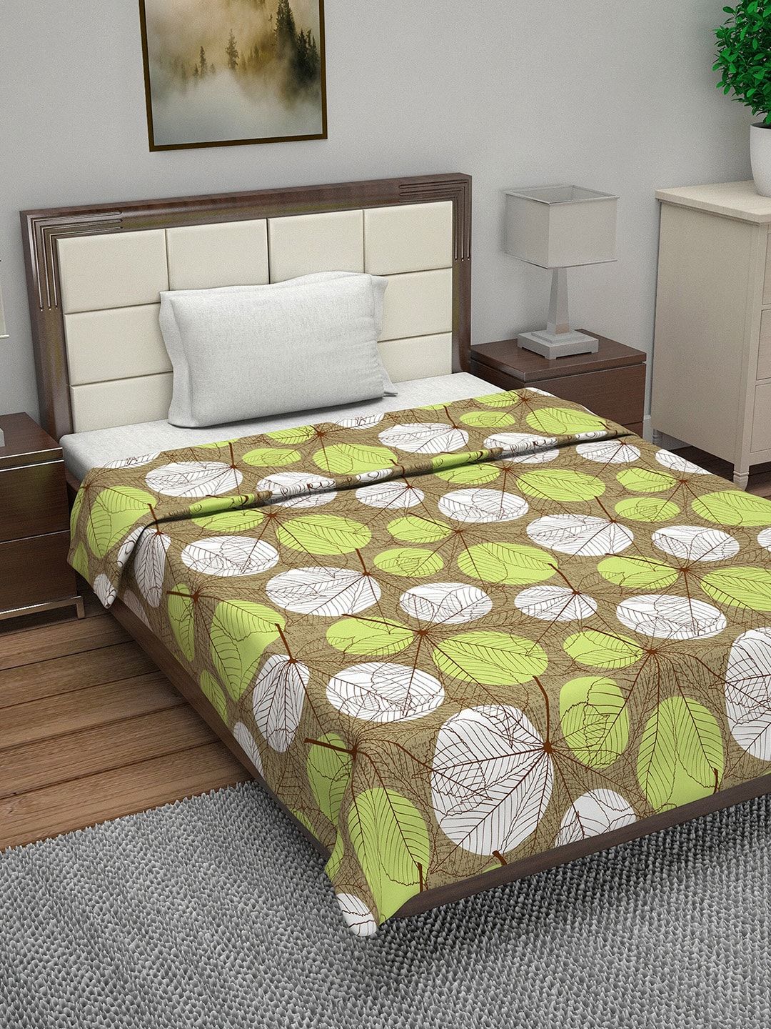 Divine Casa Brown & White Floral AC Room 110 GSM Single Bed Dohar Price in India