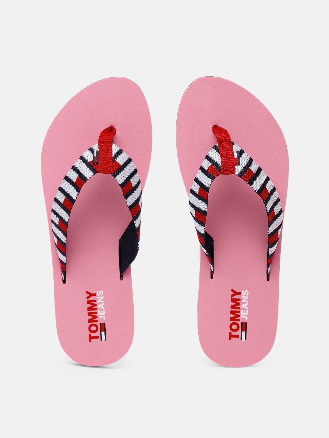 Tommy Hilfiger Women White & Red Striped Thong Flip-Flops Price in India
