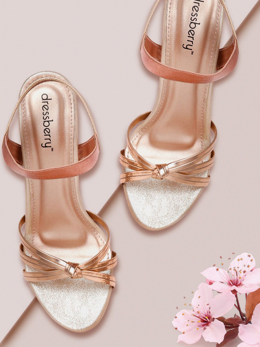 DressBerry Rose Gold-Toned Solid Block Heels Price in India