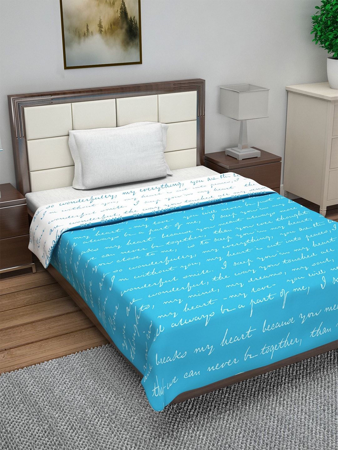 Divine Casa Turquoise Blue & White Abstract AC Room 110 GSM Single Bed Dohar Price in India