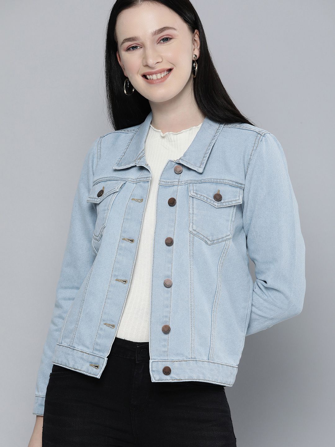 HERE&NOW Women Blue Denim Jacket Price in India