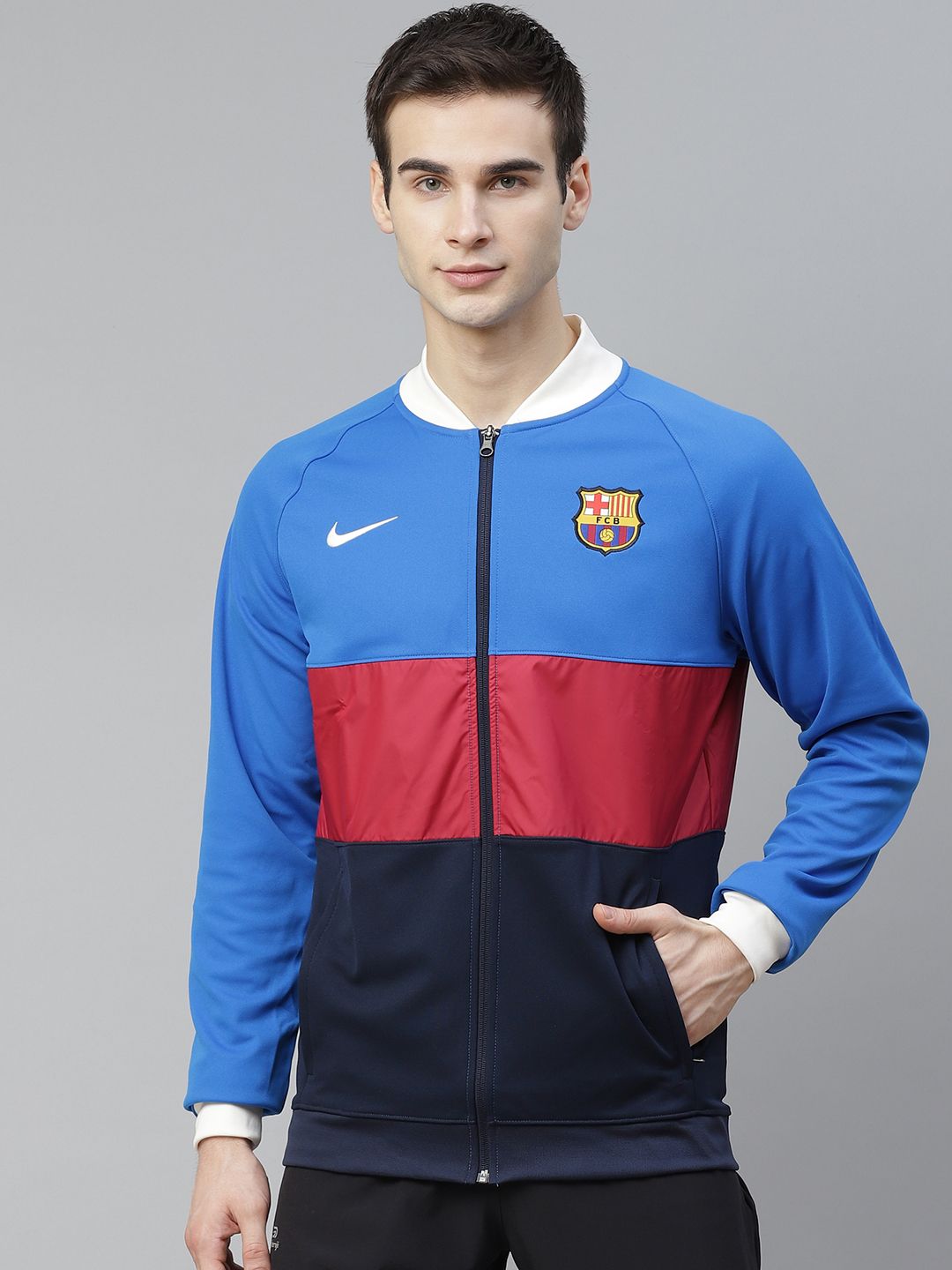 Buy Nike FC Barcelona Men Blue & Red Colourblocked Football Jacket