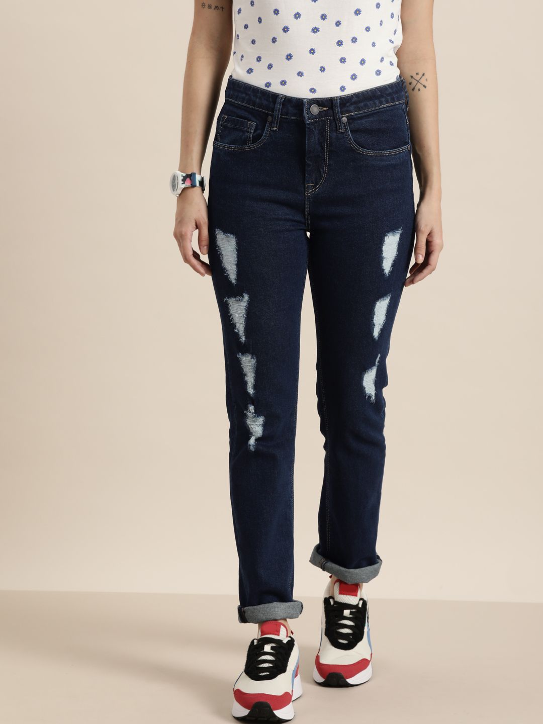 Moda Rapido Women Blue Slim Fit Highly Distressed Jeans Price in India