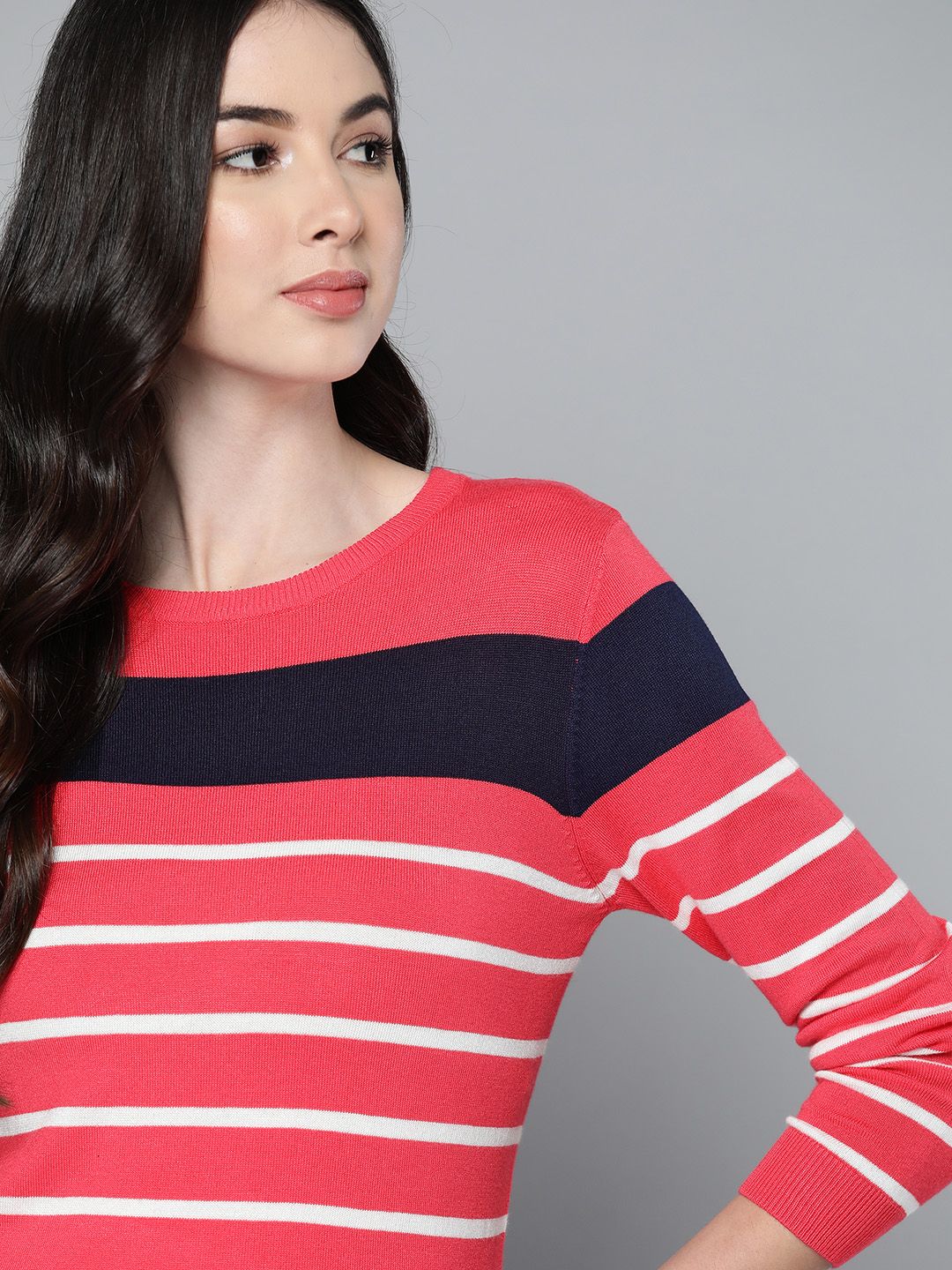 Harvard Women Red & White Striped Pullover Price in India