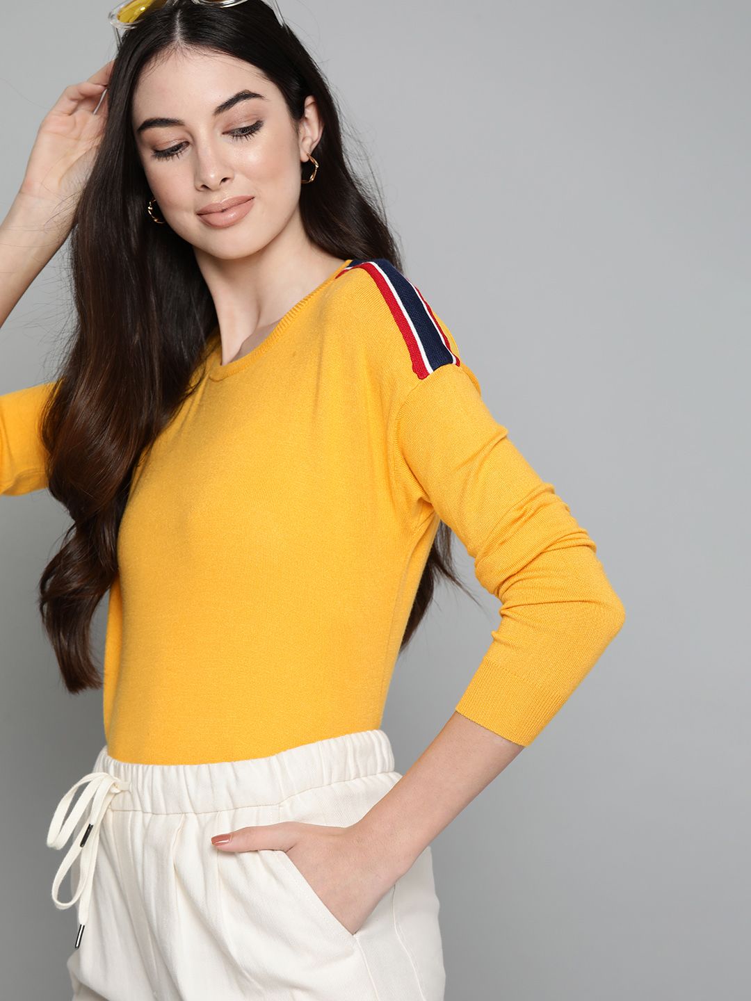 Harvard Women Mustard Yellow Extended Sleeve Pullover Price in India