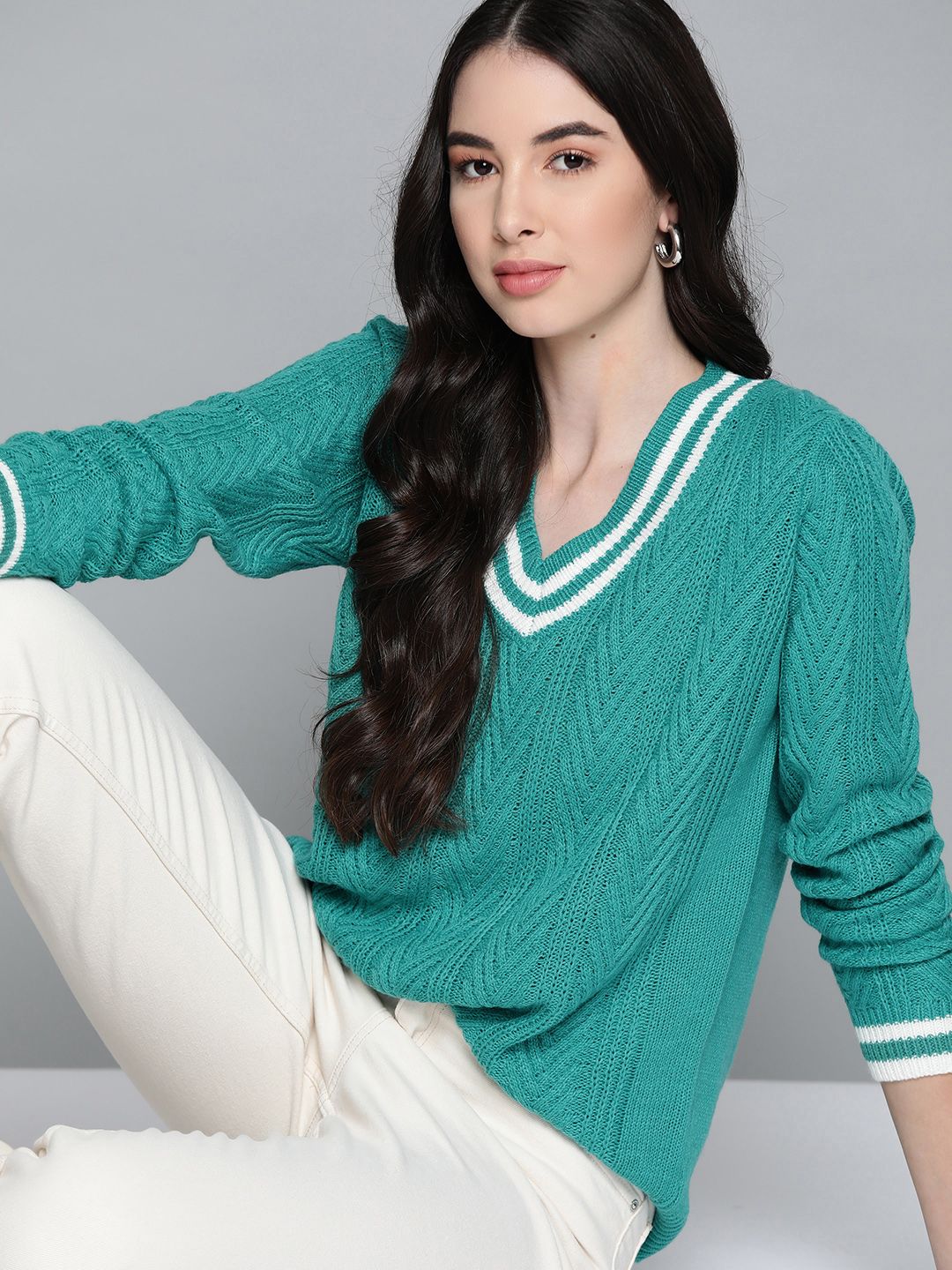 Harvard Women Green Self-Design Pullover Price in India