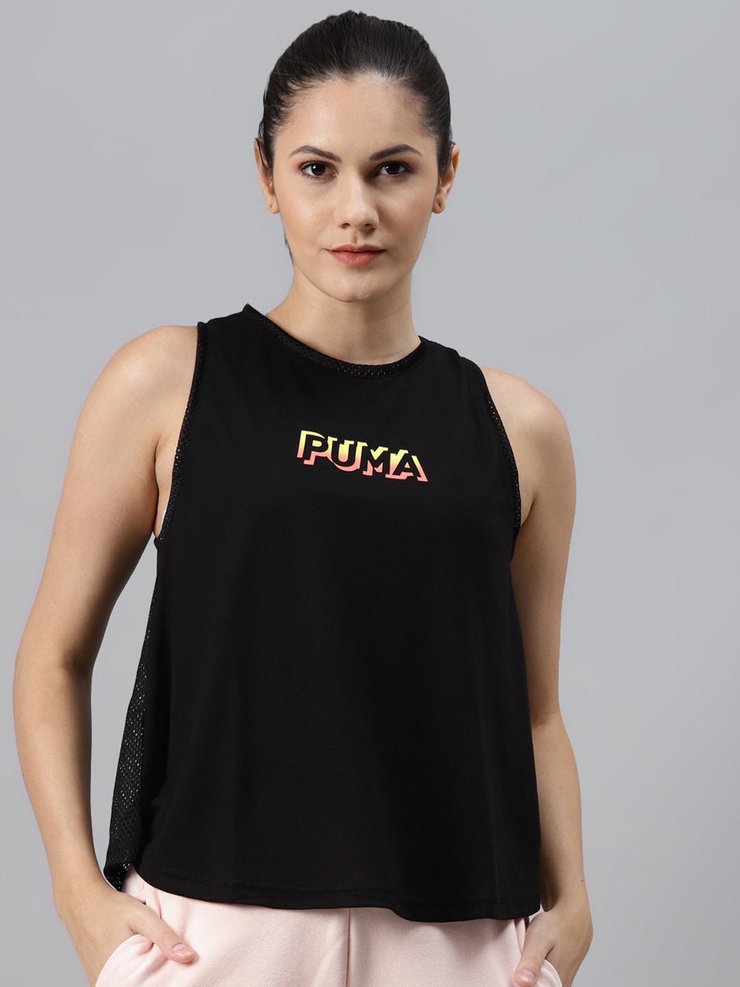 Puma Women Black Modern Sports Brand Logo Printed Tank T-shirt Price in India