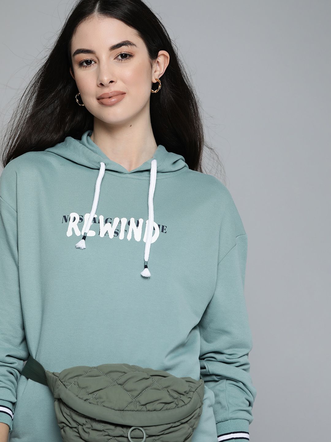 Harvard Women Green Printed Hooded Sweatshirt Price in India