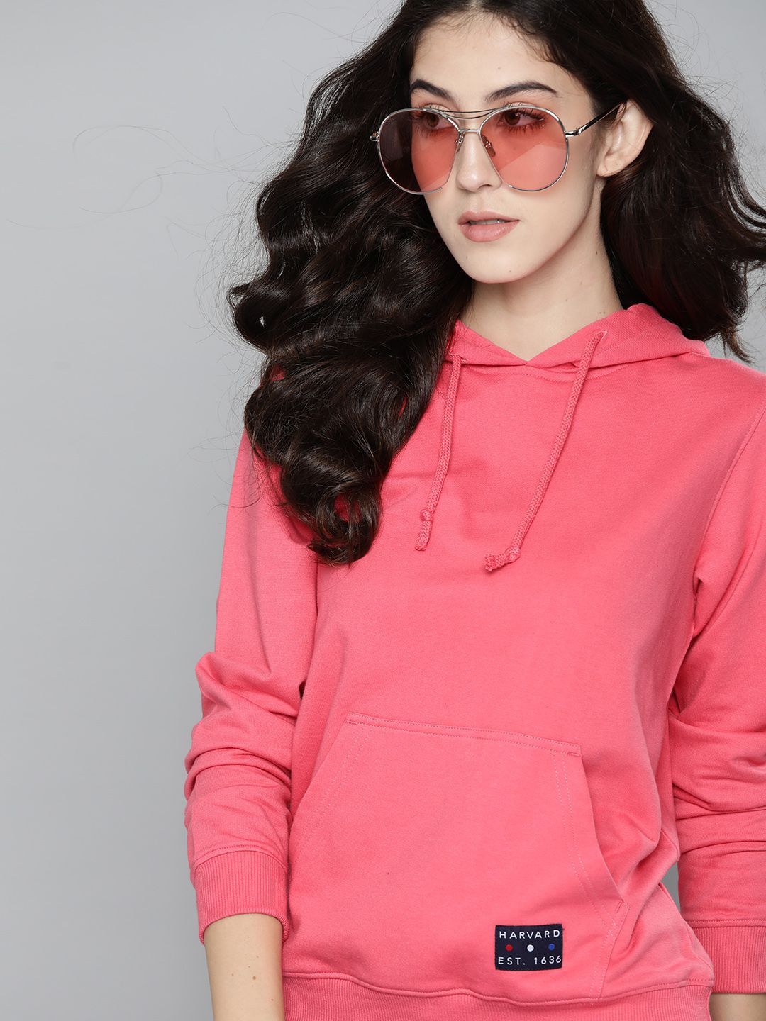 Harvard Women Pink Solid Hooded Sweatshirt Price in India